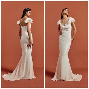 De La Vali Gaia Maxi Dress Ivory Silk Chiffon Gown Size 6